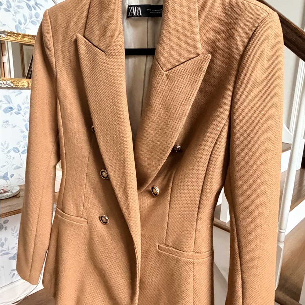 Zara Double-Breasted Camel Blazer